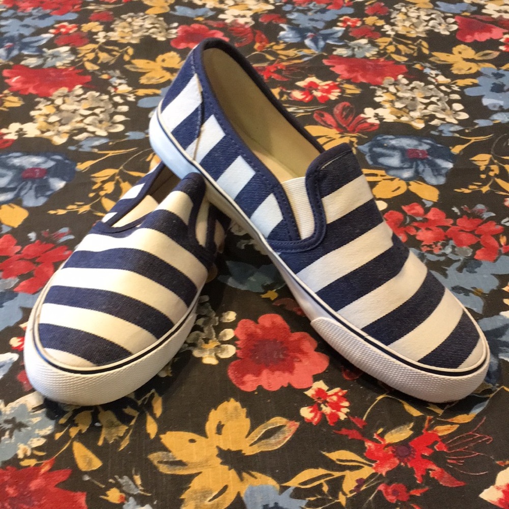Navy Stripe Slip Ons